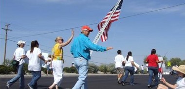 Walking with Old Glory.