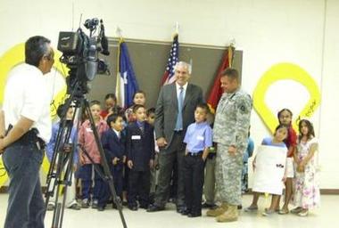 With students from Escontrias Early Childhood Center May 21, celebrating the success of the Texas National Guard Letters from Home Project