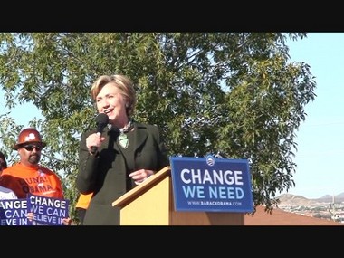 Sen. Hillary Clinton in Sunland Park, NM at <a href="http://shapleigh.org/videos/105-hillary-clinton-in-sunland-park-oct-25-2008">an Obama rally, October 25, 2008</a>