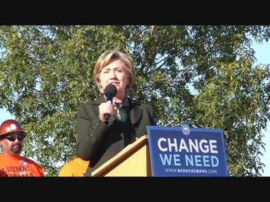 Sen. Hillary Clinton in Sunland Park, NM at <a href="http://shapleigh.org/videos/105-hillary-clinton-in-sunland-park-oct-25-2008">an Obama rally, October 25, 2008</a>