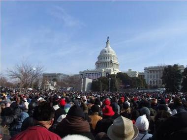 The Senator stands among 2 million of his best friends during Barack Obama's inauguration.